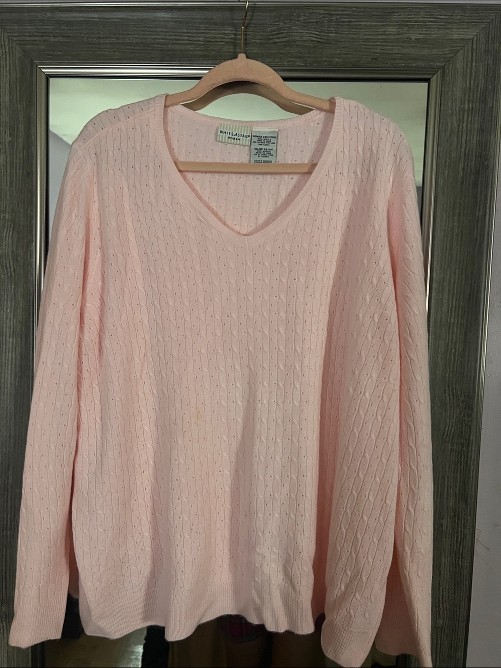 White Stag Soft Pink V-Neck Cable Knit Sweater